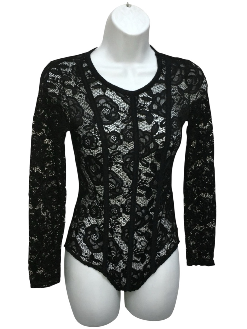 Rue 21 Floral Lace Black Bodysuit - Juniors Size Small